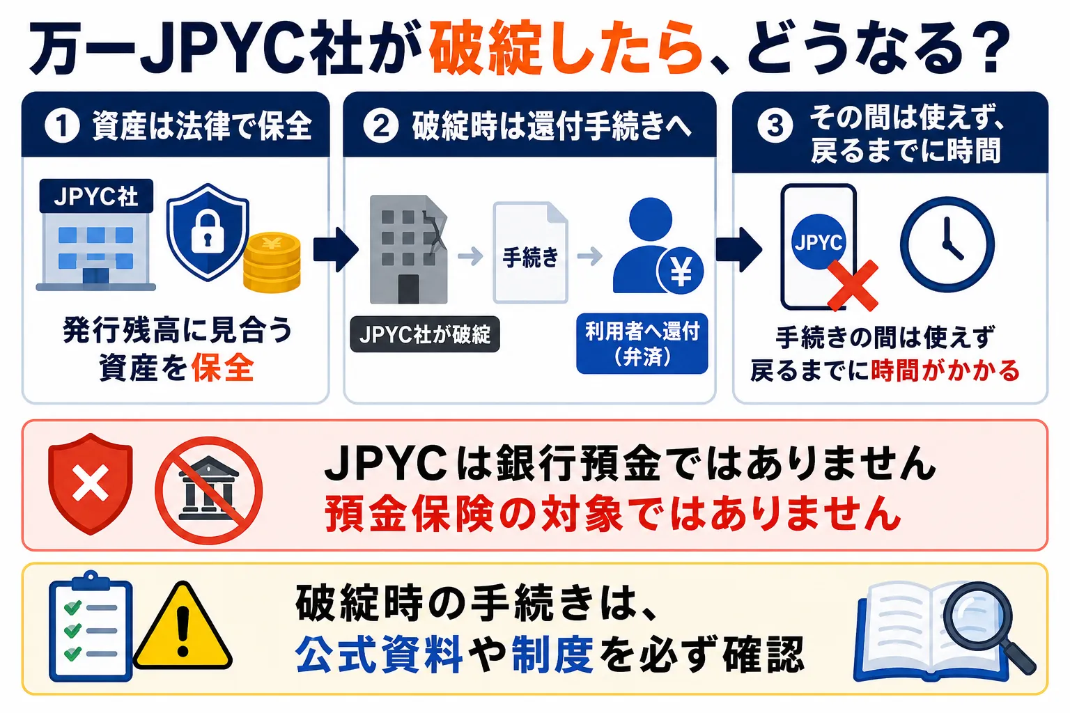 JPYCが破綻した場合にJPYCはどうなるかを解説した図解