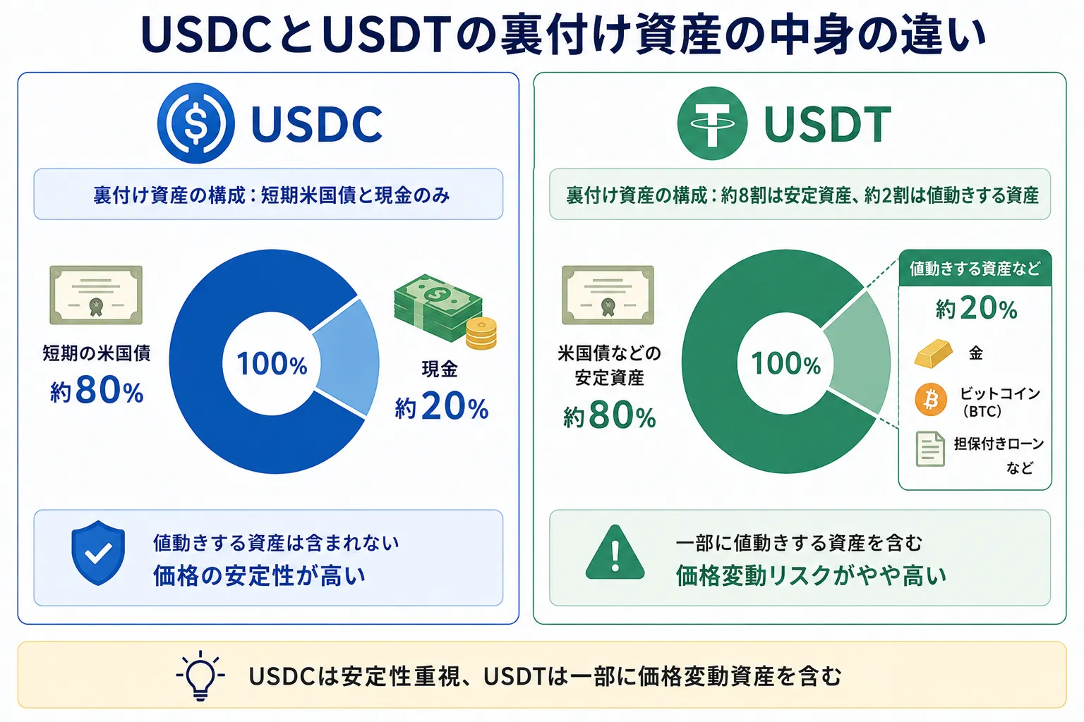 USDCとUSDTの裏付け資産の中身の違い