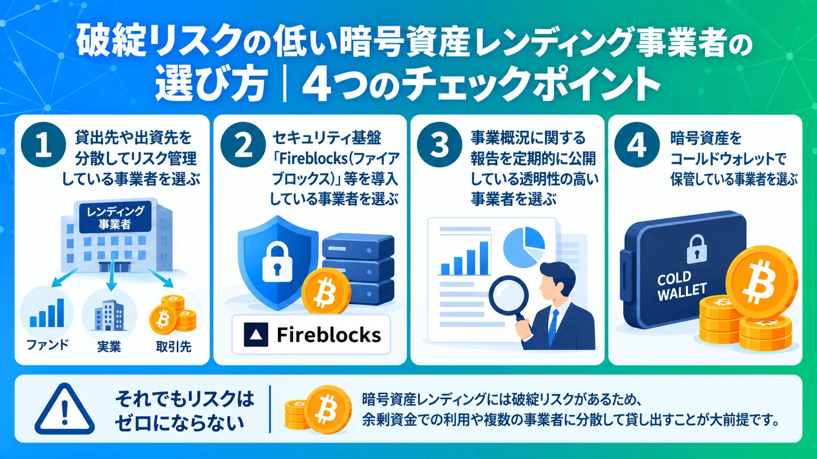 破綻リスクの低い暗号資産レンディング事業者の選び方|4つのチェックポイント