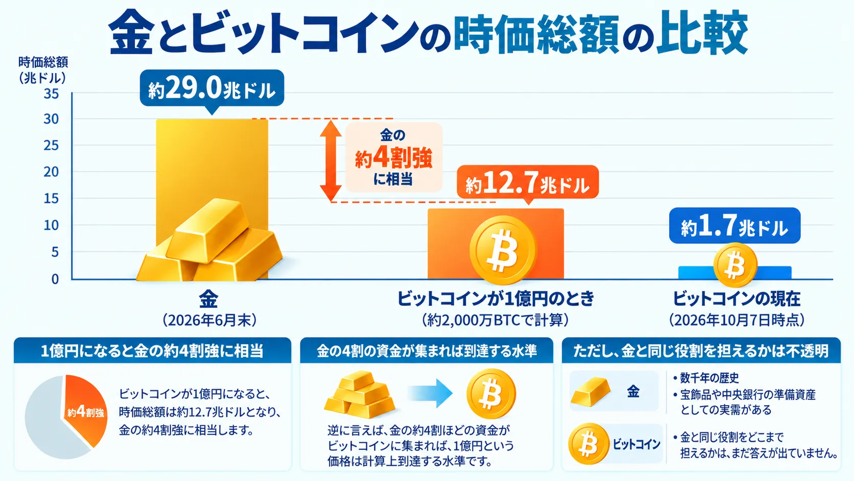 金とビットコインの時価総額の比較を解説した図