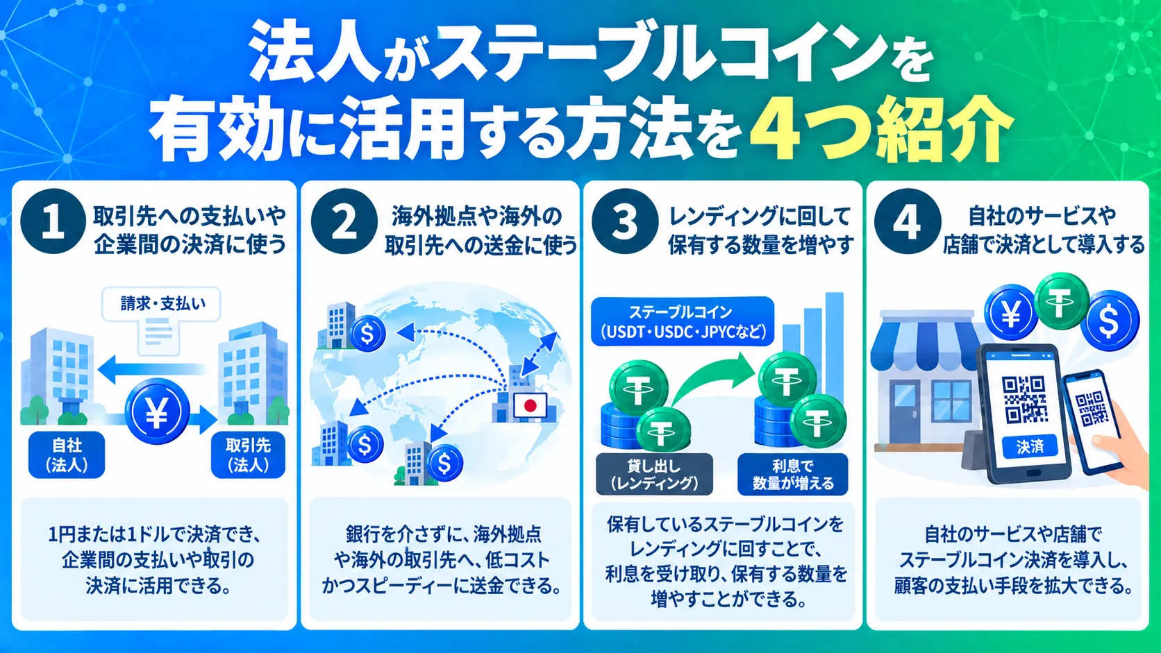 法人がステーブルコインを有効活用する方法を4つ紹介